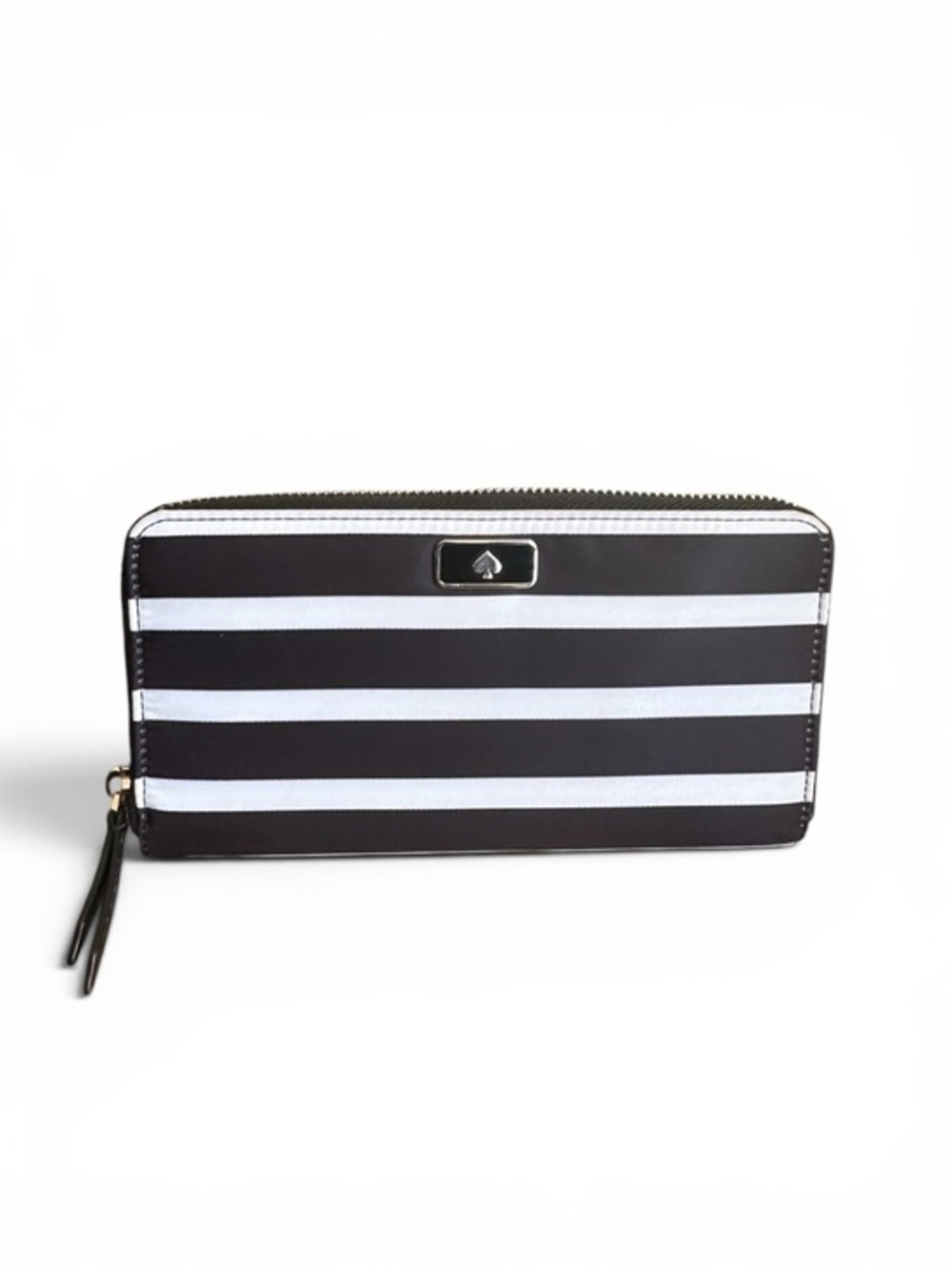 Kate Spade Black White Striped Zip Around Wallet Continental Wallet